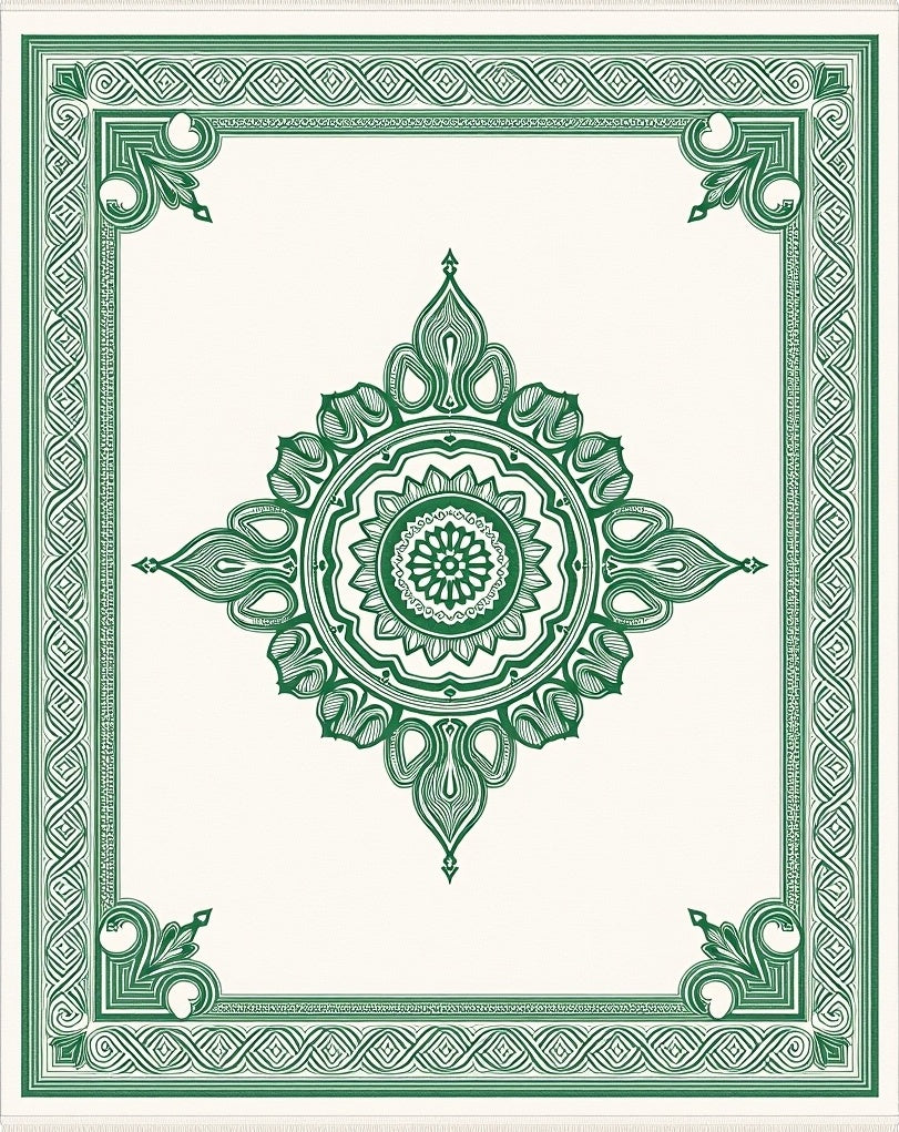 Emerald Green Medallion Floral Border Rug