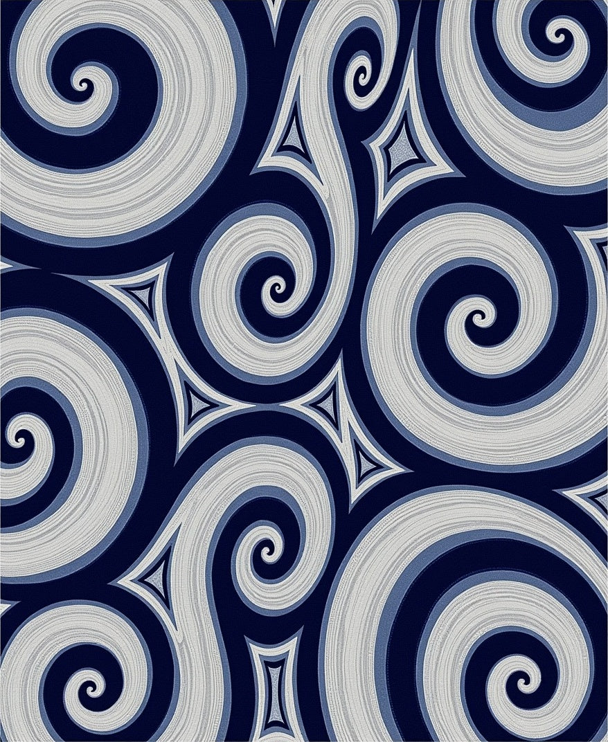 Navy Blue Swirling Abstract Spirals Rug