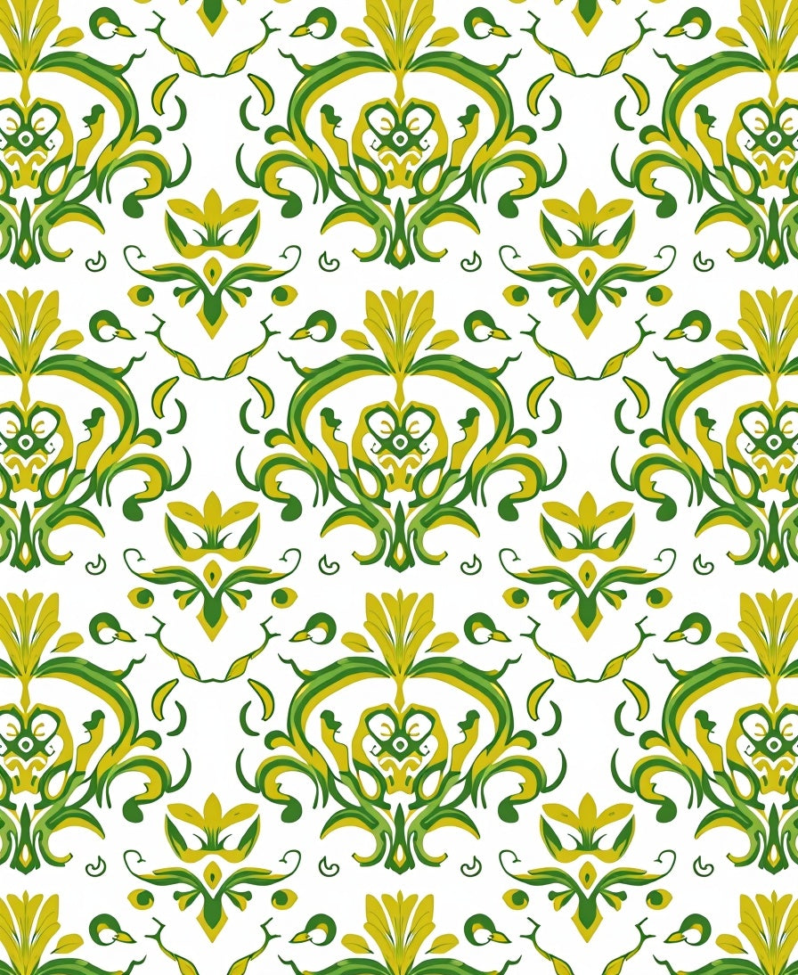 Green Yellow Floral Damask Rug