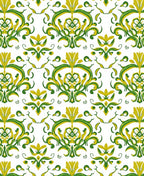 Green Yellow Floral Damask Rug