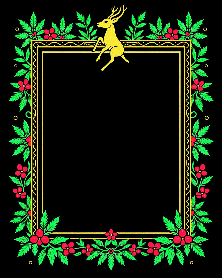 Gold Deer Woodland Floral Border Rug