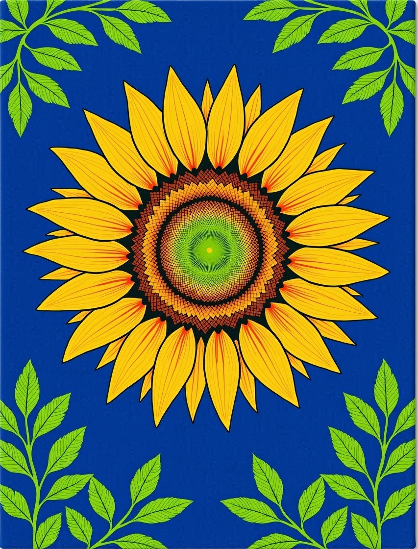 Vibrant Yellow Sunflower Green Leaves Rug