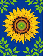 Vibrant Yellow Sunflower Green Leaves Rug