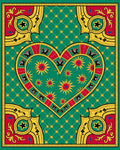 Green Heart Red Yellow Floral Medallion Rug