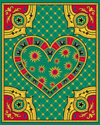 Green Heart Red Yellow Floral Medallion Rug