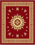 Crimson Sunburst Bordered Abstract Rug