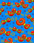 Vibrant Red Golden Swirl Abstract Rug