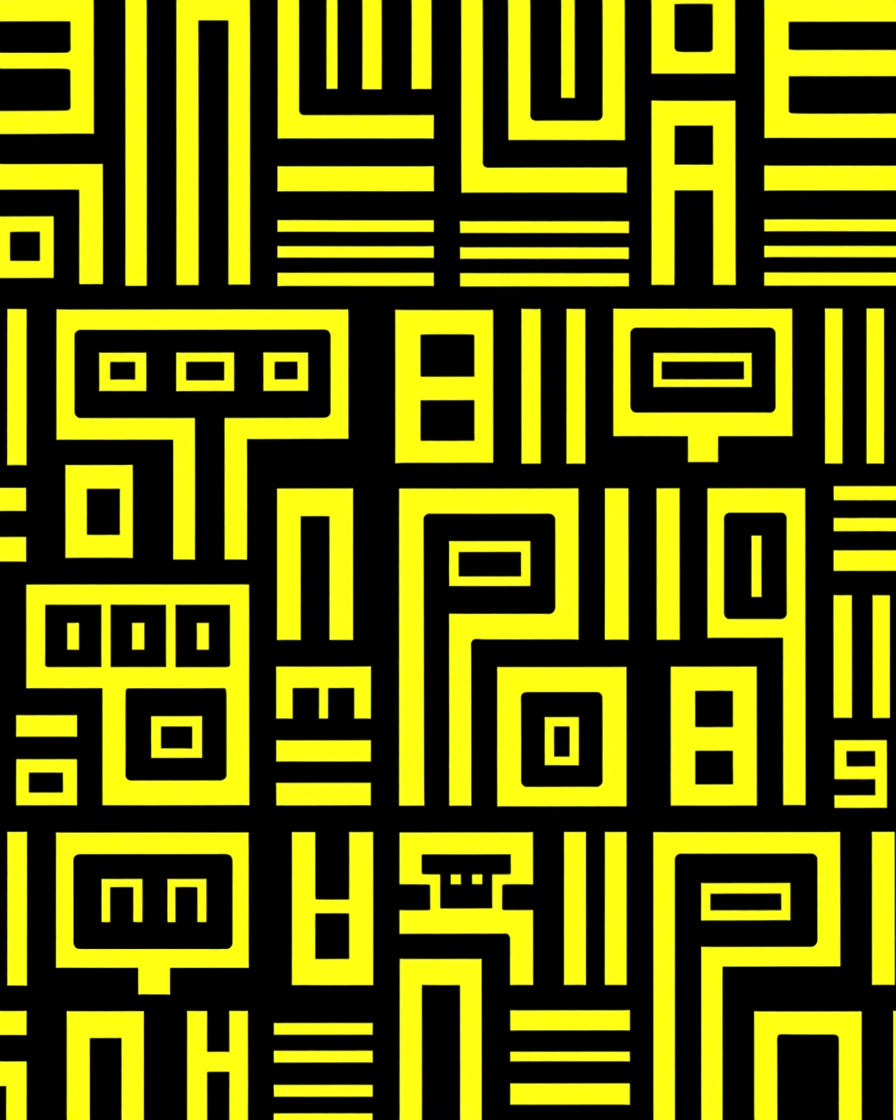 Bold Yellow Black Geometric Labyrinth Rug