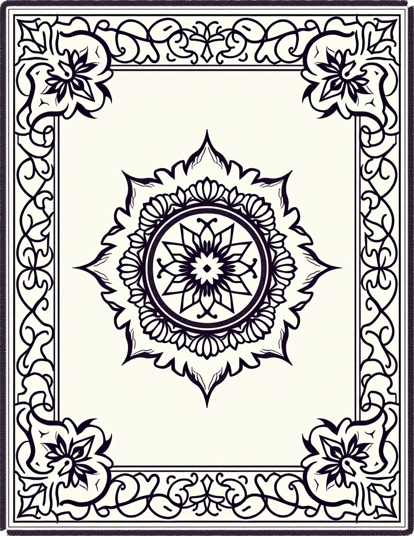 Intricate Black Mandalas Cream Medallion Rug
