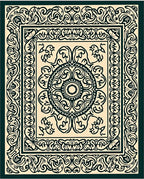 Dark Green Ornate Floral Mandala Rug