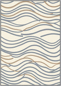 Cream Blue Tan Wavy Lines Rug