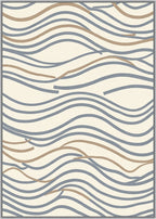Cream Blue Tan Wavy Lines Rug