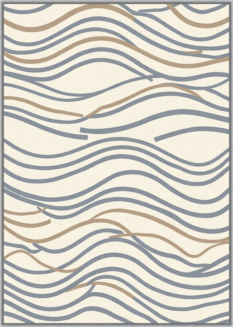 Cream Blue Tan Wavy Lines Rug