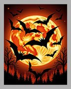 Spooky Orange Moon Bat Swarm Rug