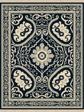 Classic Navy Floral Scroll Medallion Rug