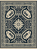 Classic Navy Floral Scroll Medallion Rug