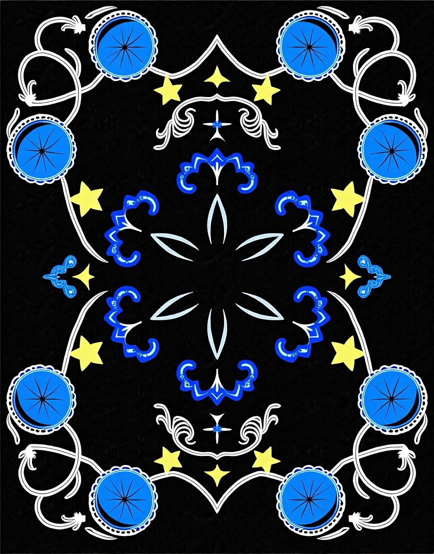 Golden Yellow Star Blue Medallion Rug