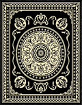 Black Cream Floral Medallion Frame Rug