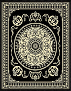 Black Cream Floral Medallion Frame Rug
