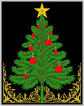 Festive Green Christmas Tree Golden Border Rug