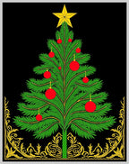 Festive Green Christmas Tree Golden Border Rug