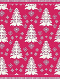 White Pine Trees and Snowflakes on Pink Rug