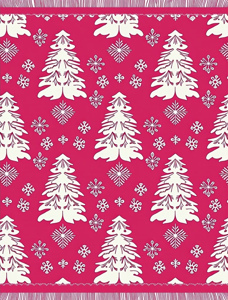 White Pine Trees and Snowflakes on Pink Rug