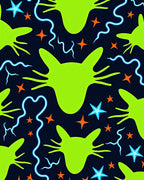 Neon Lime Cat Stars Swirls Rug