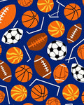 Orange Sports Ball Collage Blue Ground Rug