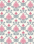 Pink Gray Floral Damask Lattice Rug