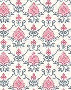 Pink Gray Floral Damask Lattice Rug