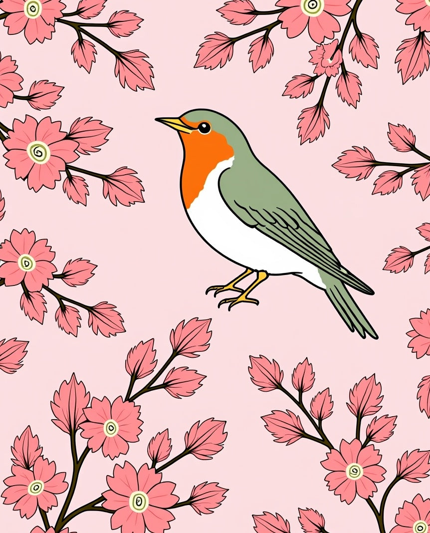 Pink Robin Blossom Branch Rug