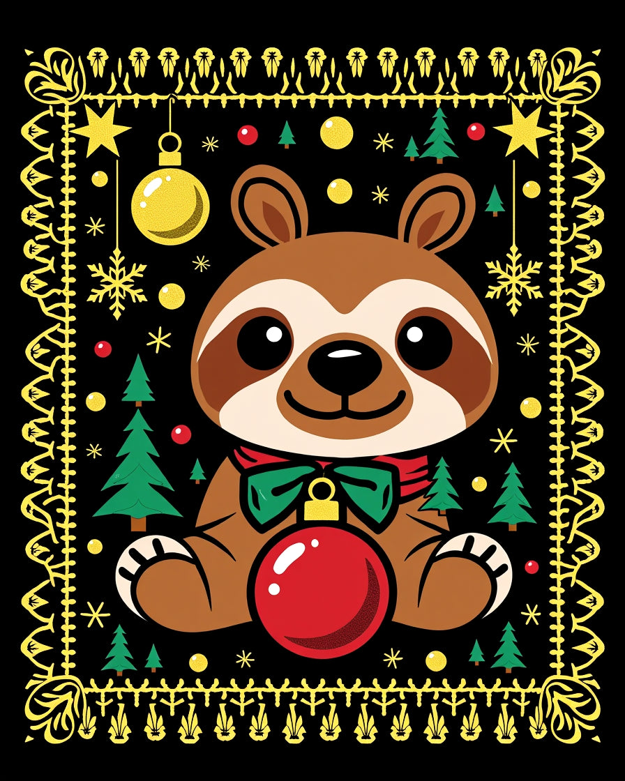 Cute Sloth Christmas Ornament Scene Rug