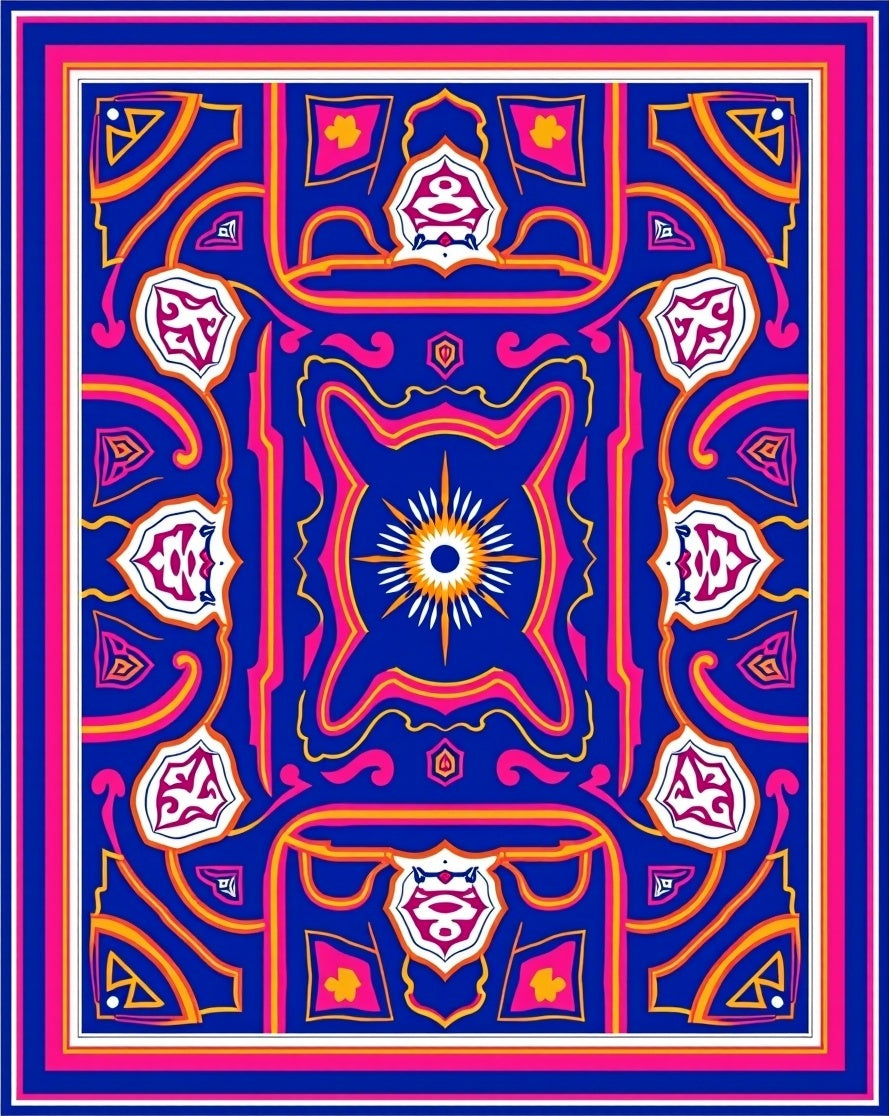 Vibrant Blue Pink Sunburst Medallion Rug