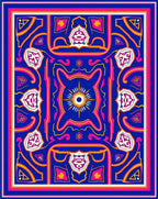Vibrant Blue Pink Sunburst Medallion Rug