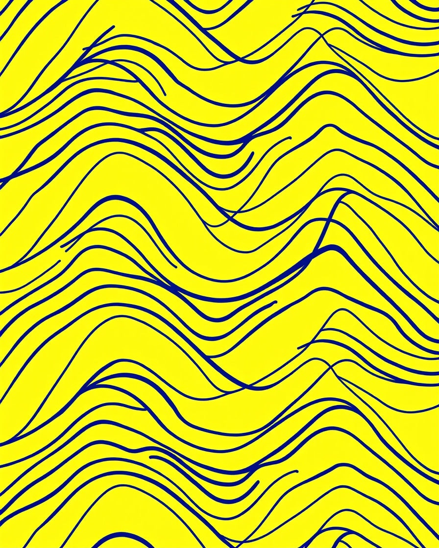 Bright Yellow Navy Wavy Lines Rug