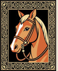 Golden Horse Portrait with Ornate Border Rug