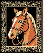 Golden Horse Portrait with Ornate Border Rug