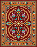 Vibrant Red Floral Arch Medallion Rug