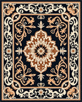 Ornate Navy Classic Floral Medallion Rug