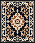 Ornate Navy Classic Floral Medallion Rug