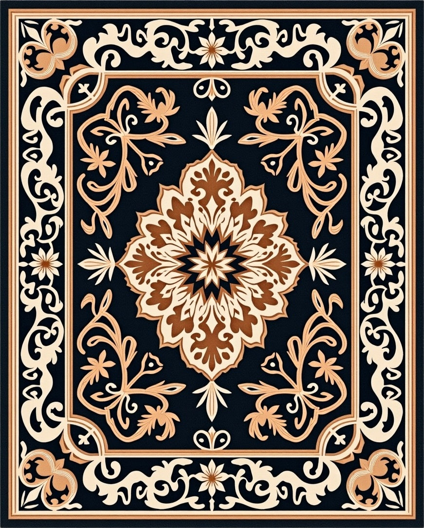 Ornate Navy Classic Floral Medallion Rug