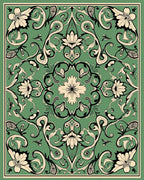 Art Nouveau Green Floral Swirl Rug