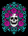 Vibrant Pink Rose Skull Swirls Rug