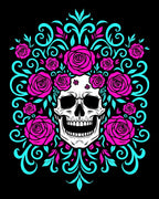 Vibrant Pink Rose Skull Swirls Rug