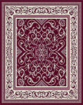 Crimson White Swirl Scroll Border Rug