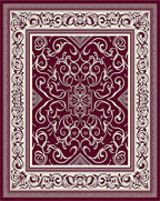Crimson White Swirl Scroll Border Rug