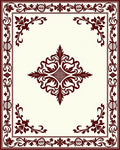 Ornate Burgundy Damask Corner Rug