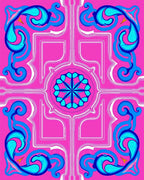 Vibrant Pink Blue Floral Rococo Rug