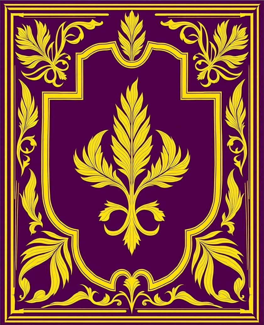 Rich Plum Yellow Leafy Frame Rug